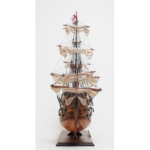 HomeRoots 401845 36 in. Wood HMS Victory Hand Painted Decorative Boat, Brown