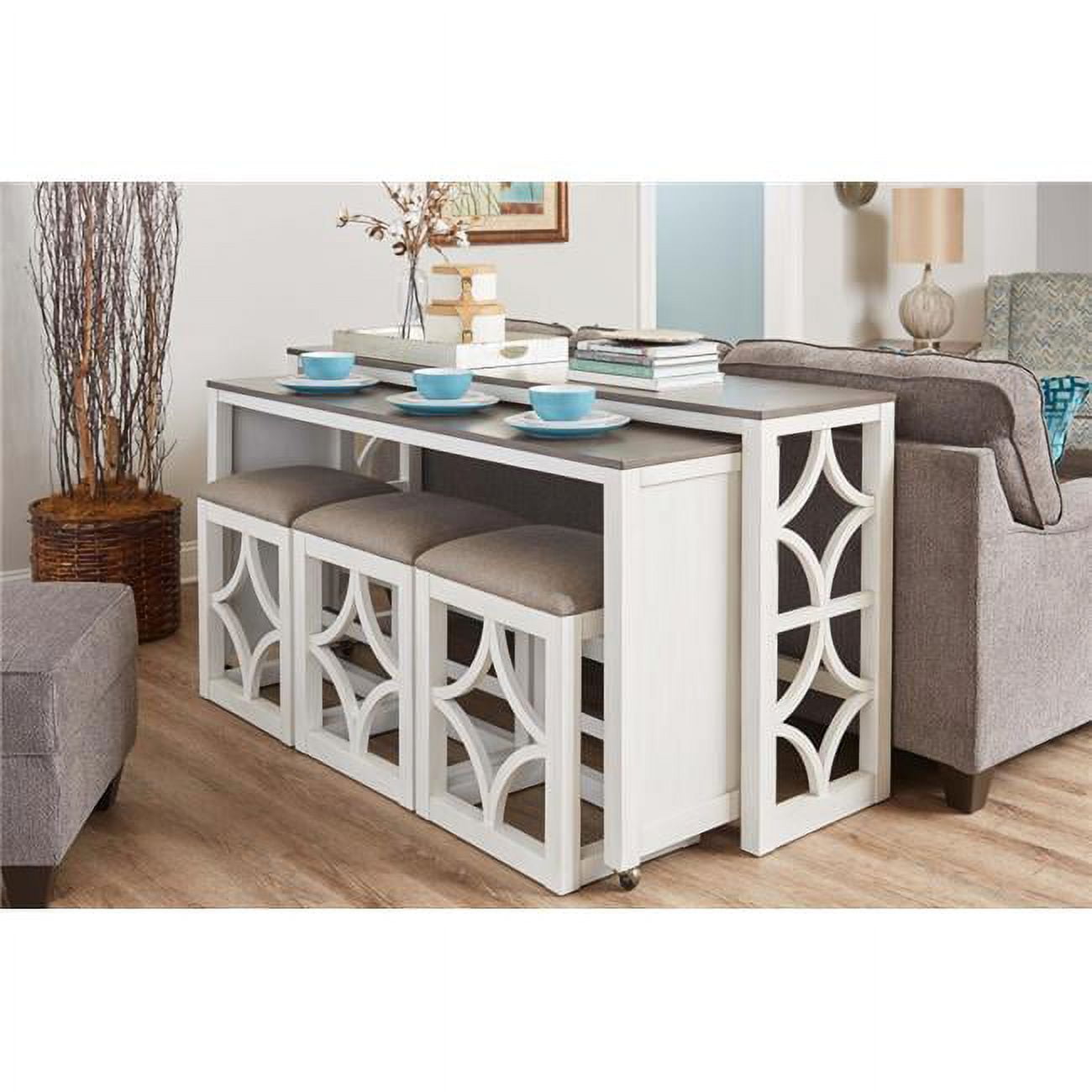 HomeRoots 402181 Stylish White Multi Functional Sofa Table Bar Set - 5 Piece