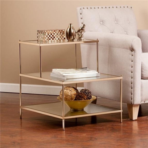 HomeRoots 402266 24 in. Glass Tiered Rectangular End Table, Gold & Clear