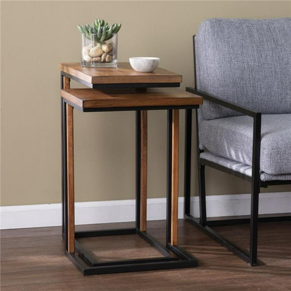 HomeRoots 402287 25 in. Solid Wood Rectangular Nested End Tables, Brown - Set of 2