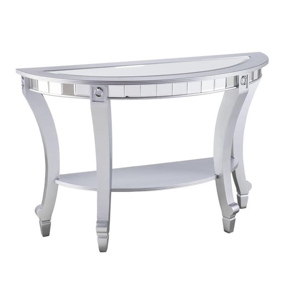 HomeRoots 402423 46 in. Silver Mirrored Glass Half Circle Console Table with Storage