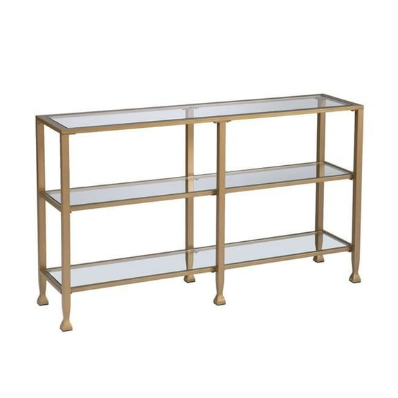 HomeRoots 402428 49 in. Clear & Gold Glass Floor Shelf Console Table with Storage