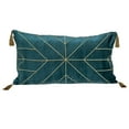 thumbnail image 1 of Teal and Gold Geo Velvet Lumbar Pillow with Gold Tassels, 1 of 3