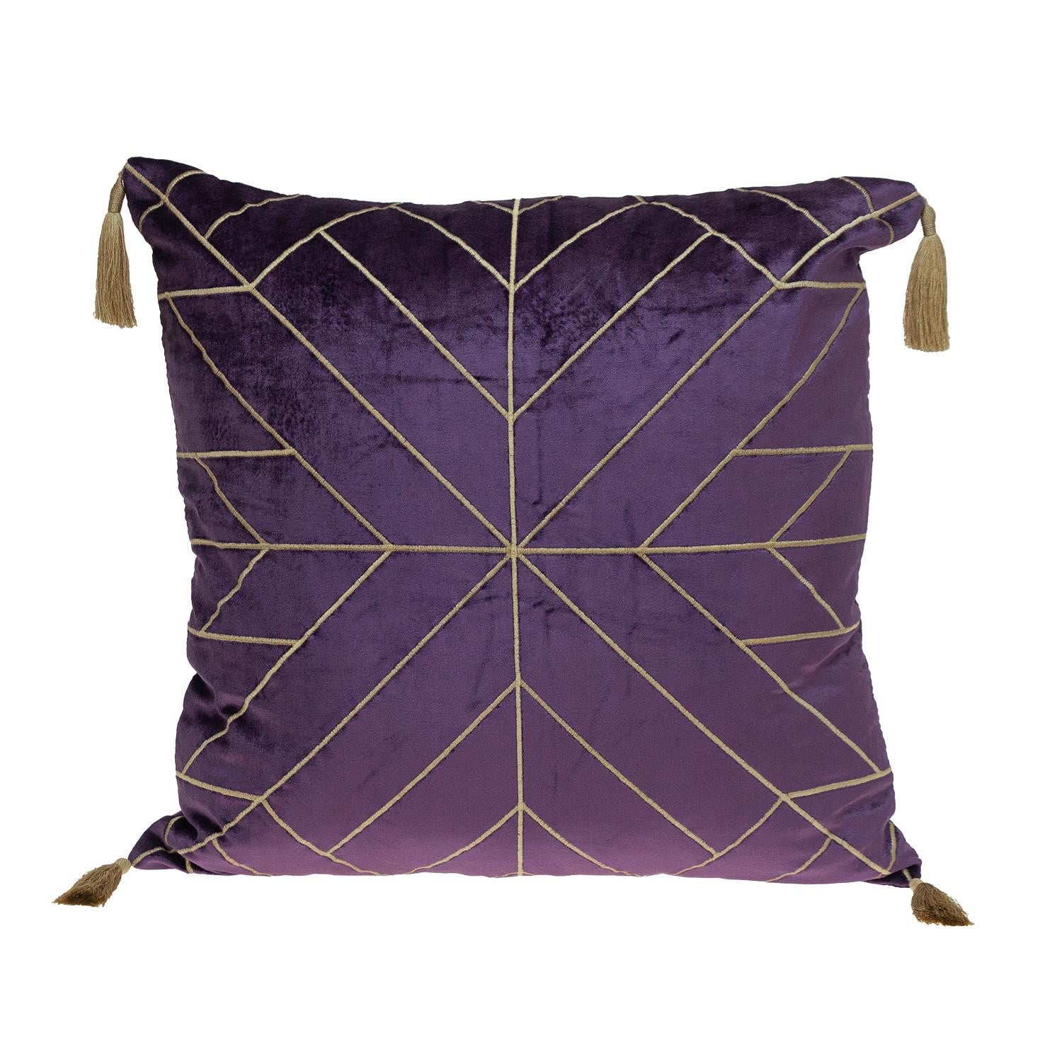 Dark Purple and Gold Geo Velvet Throw Pillow with Gold Tassels Walmart