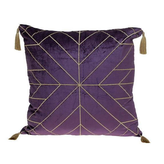 Dark Purple and Gold Geo Velvet Throw Pillow with Gold Tassels