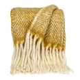 thumbnail image 1 of Super Soft Mustard and White Chevron Handloomed Throw Blanket, 1 of 4