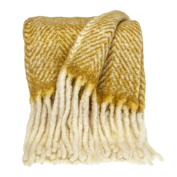 Super Soft Mustard and White Chevron Handloomed Throw Blanket