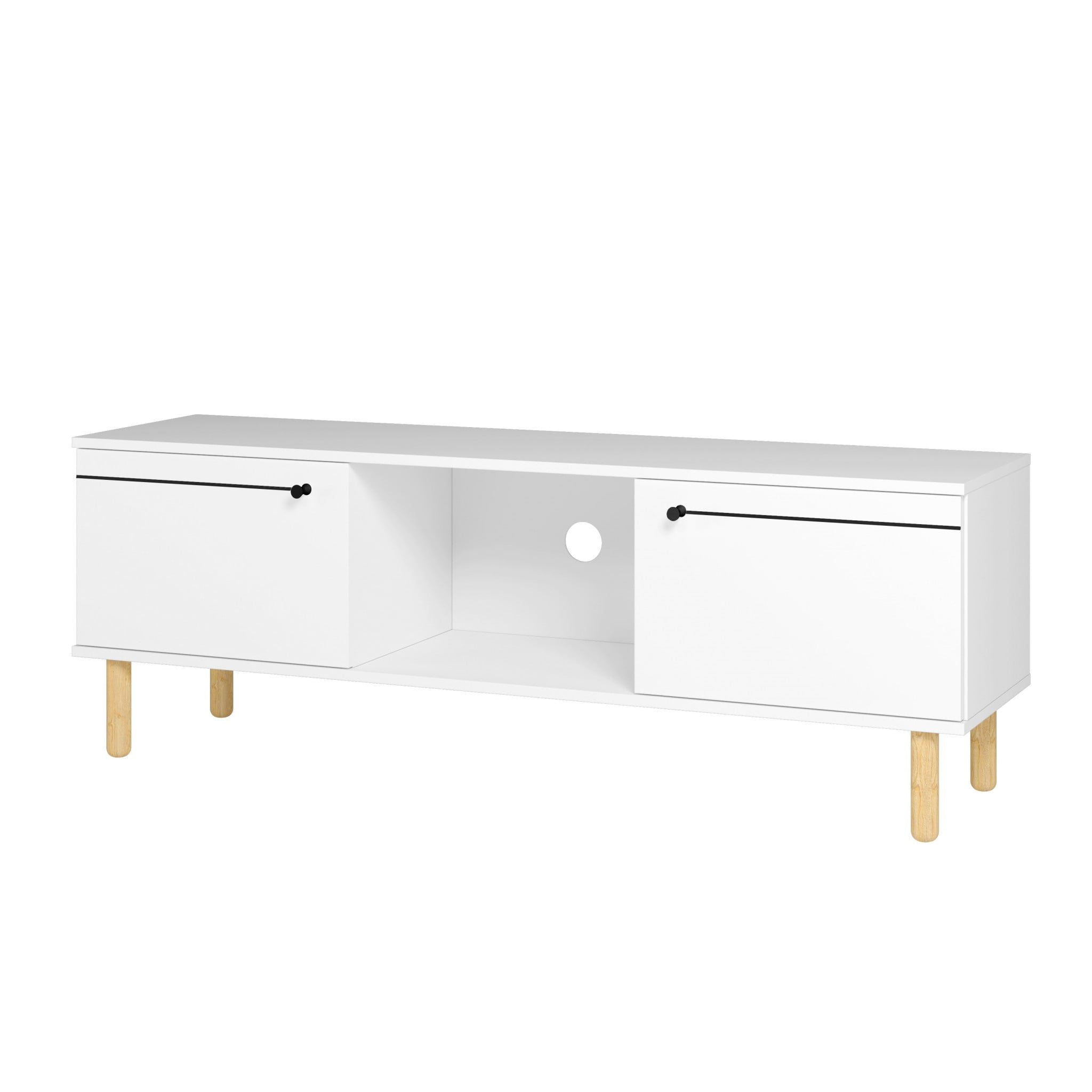 Iko Minimalist White TV Stand with Modern Cabinet Design
