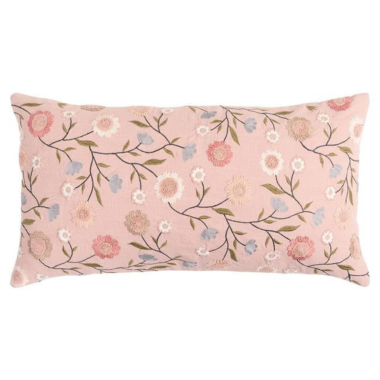 HomeRoots 403364 Blush Floral Embroidered Lumbar Pillow