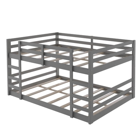 HomeRoots 403662 Pastel Rectangular Dual Ladder Bunk Bed, Gray - Full Over Full