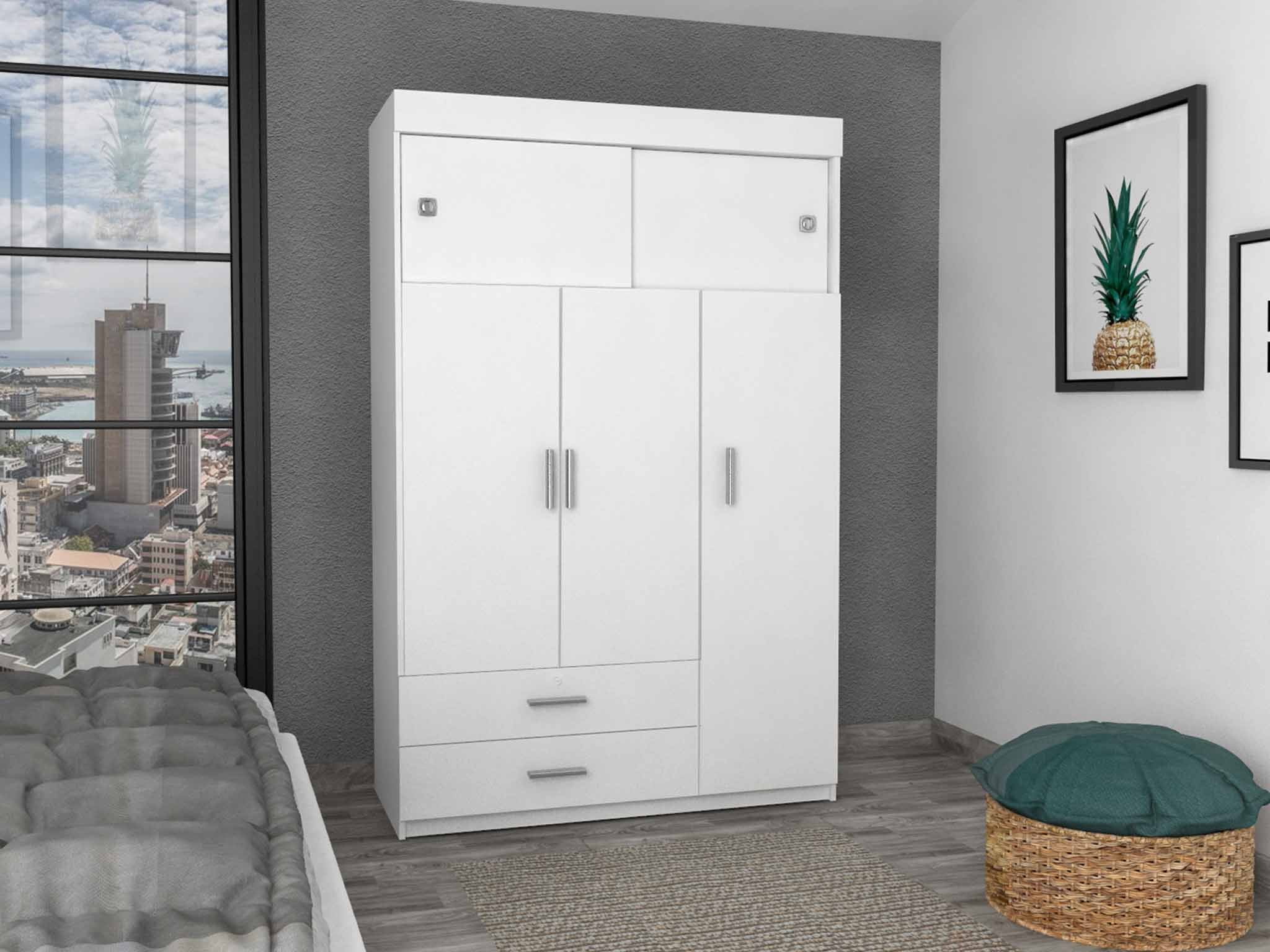 Homeroots White Tall Three Door Closet with Sliding Doors
