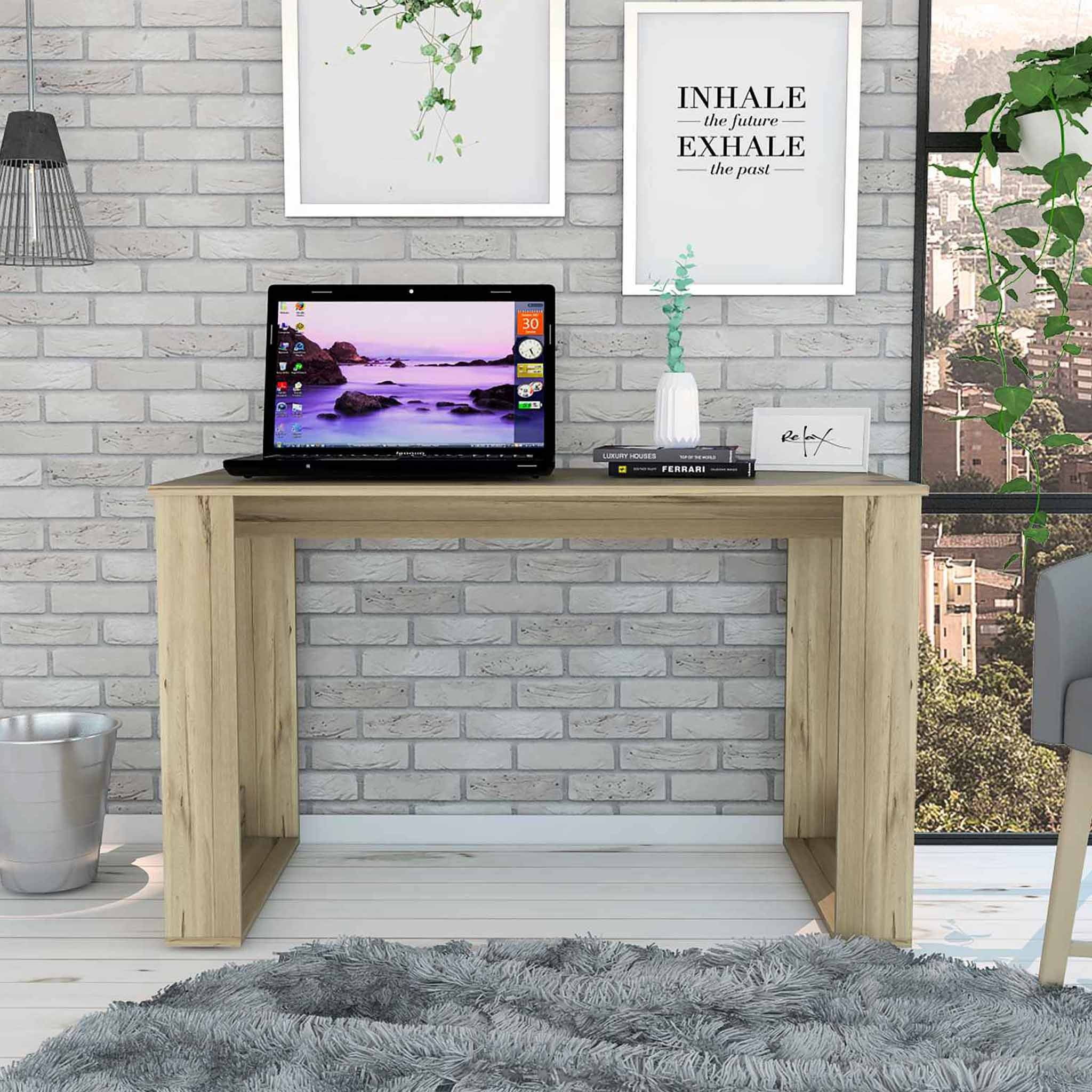 Minimalist Natural Espresso Rectangular Computer Desk