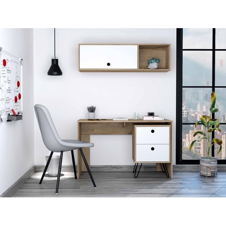 Mod White and Natural Two Piece Desk and Shelve Set