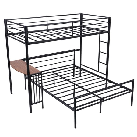 HomeRoots 403899 Black Twin Over Full Size Metal Bunk Bed with Desk