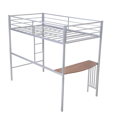 HomeRoots 404071 Silver Metal Twin Size Loft Bed with Desk
