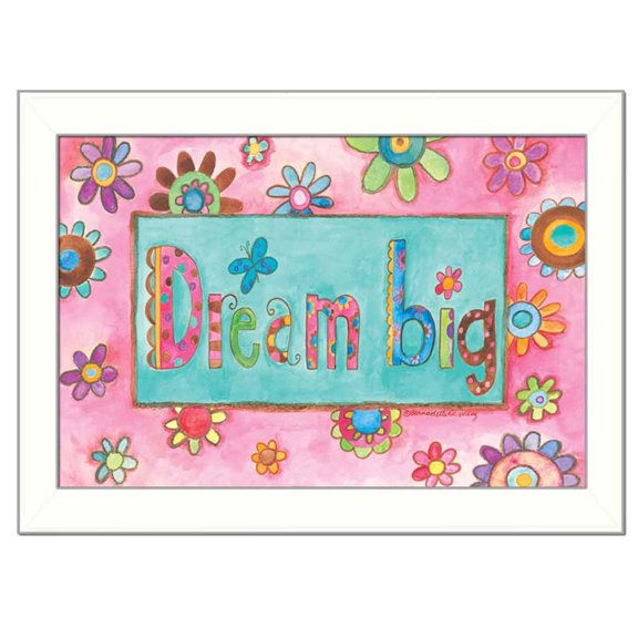 HomeRoots 404326 Dream Big Pink Motivational White Framed Print Wall Art, Multi Color
