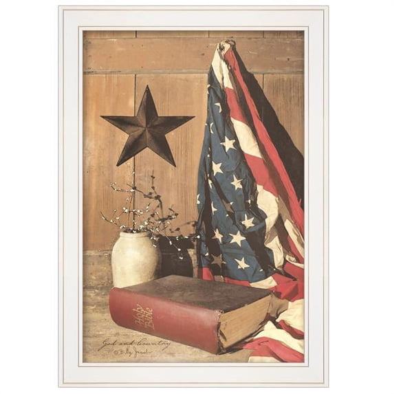 HomeRoots 404592 God & Country 4 White Framed Print Wall Art, Earthtone Americana
