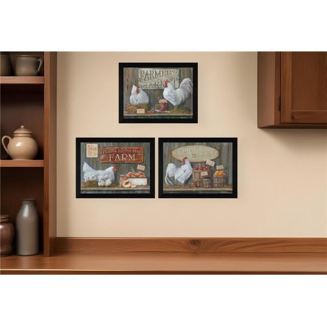Farmers Market Black Framed Rooster Print Wall Art Set