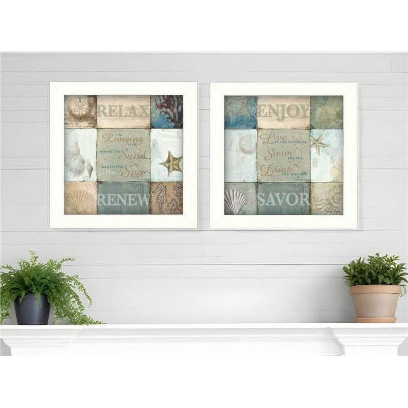 Sunshine Sand and Sea White Framed Solid Wood Print Set