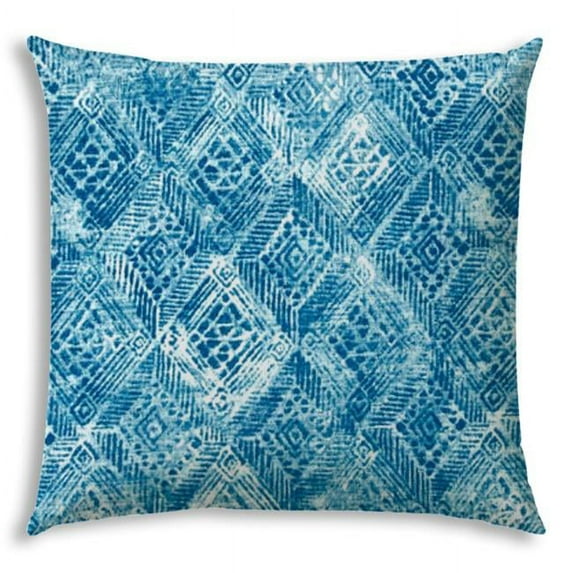 HomeRoots 408805 17 x 17 x 4 in. Blue & White Blown Seam Ikat Lumbar Indoor & Outdoor Pillow