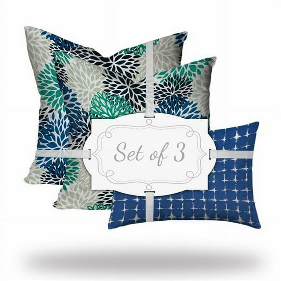 HomeRoots 409998 20 x 20 x 12 in. Blue & White Zippered Floral Throw Indoor & Outdoor Pillow