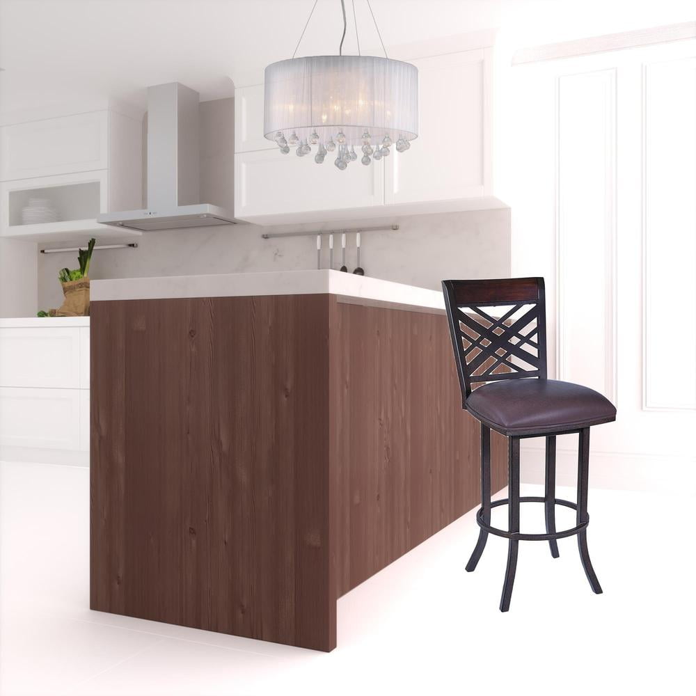 HomeRoots 41" Brown Faux Leather And Iron Counter Height Bar Chair