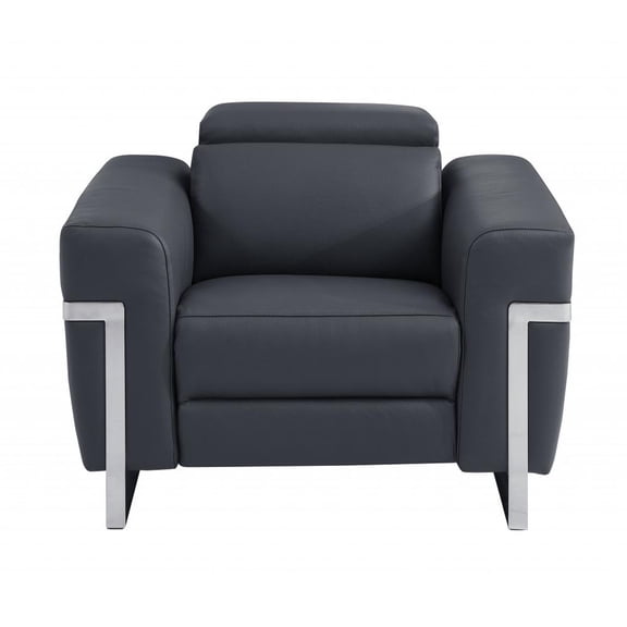 41" Dark Gray Italian Leather Power Recliner Chair