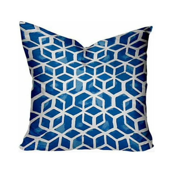 HomeRoots 410441 18 x 4 x 18 in. Blue & White Blown Seam Geometric Throw Indoor & Outdoor Pillow