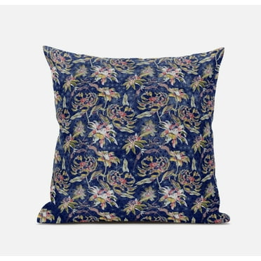 20" Blue Yellow Roses Zippered Suede Throw Pillow