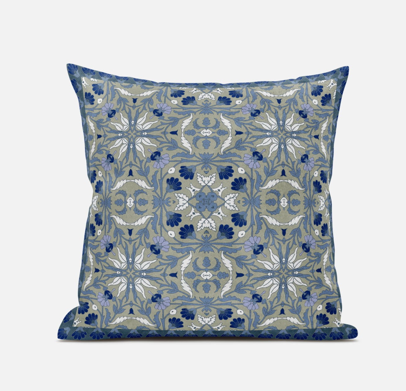 20" Gray and Indigo Paisley Suede Throw Pillow