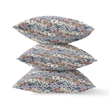 HomeRoots 413850 5 x 16 x 16 in. Navy Blue & Orange Blown Seam Floral Indoor & Outdoor Throw Pillow
