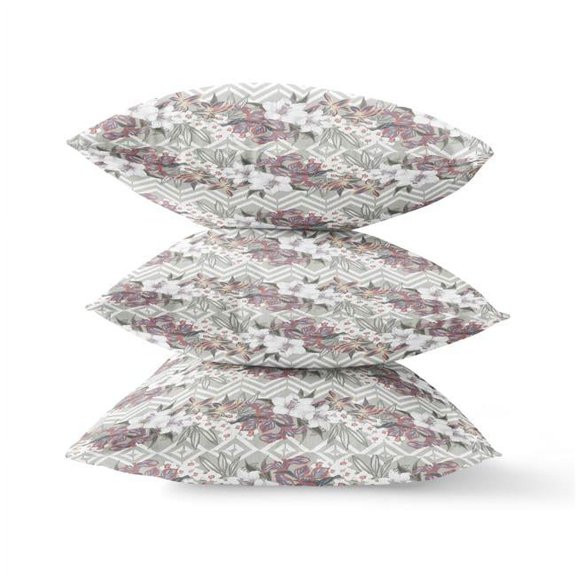 HomeRoots 413868 5 x 26 x 26 in. Gray & Pink Blown Seam Floral Indoor & Outdoor Throw Pillow