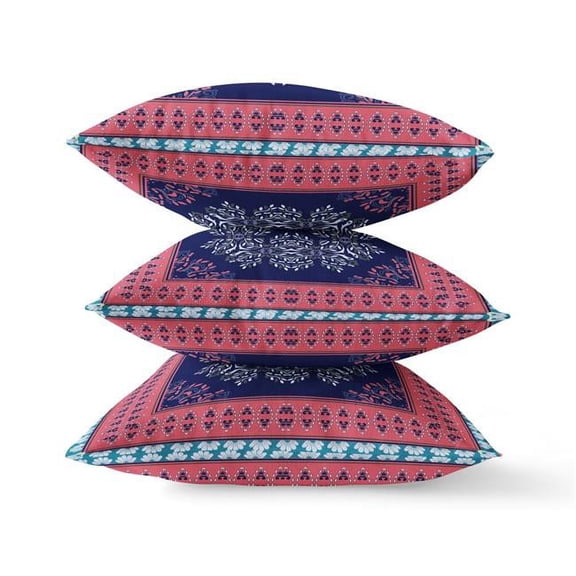 HomeRoots 414898 5 x 20 x 20 in. Indigo & Pink Blown Seam Damask Indoor & Outdoor Throw Pillow
