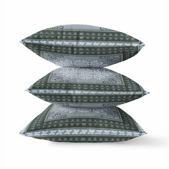 HomeRoots 414918 5 x 20 x 20 in. Gray Green Blown Seam Broadcloth Floral Throw Pillow