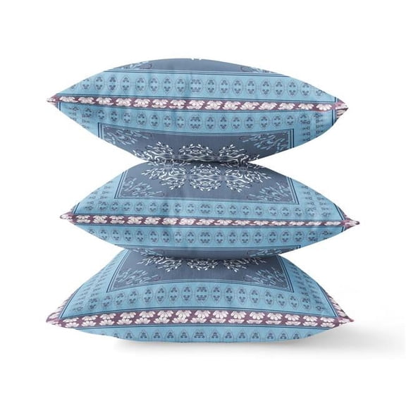 HomeRoots 414970 5 x 26 x 26 in. Blue Blown Seam Floral Indoor & Outdoor Throw Pillow