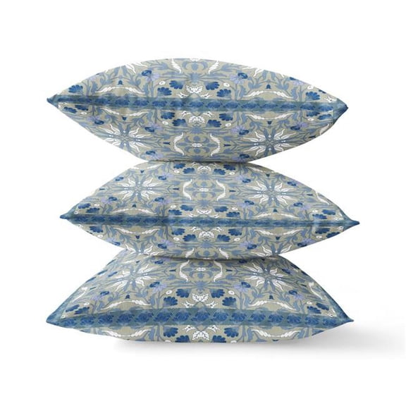 HomeRoots 416860 5 x 16 x 16 in. Indigo & White Blown Seam Paisley Indoor & Outdoor Throw Pillow