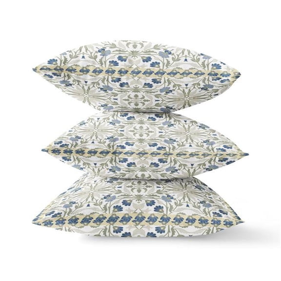 HomeRoots 416872 5 x 16 x 16 in. Indigo & White Blown Seam Paisley Indoor & Outdoor Throw Pillow