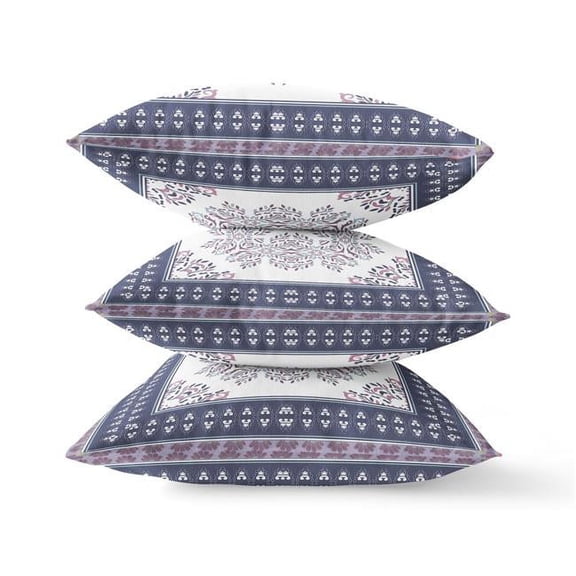 HomeRoots 416929 5 x 16 x 16 in. Cream & Blue Blown Seam Geometric Indoor & Outdoor Throw Pillow