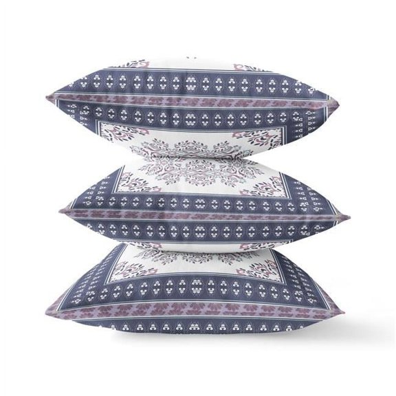 HomeRoots 416931 5 x 20 x 20 in. Cream & Blue Blown Seam Geometric Indoor & Outdoor Throw Pillow