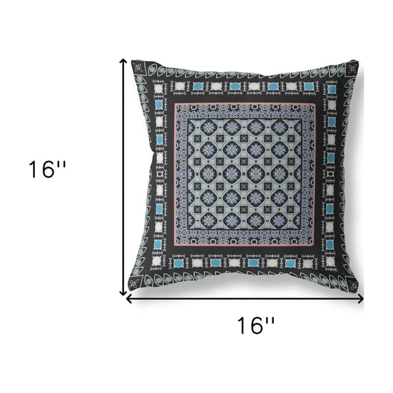 HomeRoots 417061 5 x 16 x 16 in. Black & Blue Floral Zippered Suede Throw Pillow