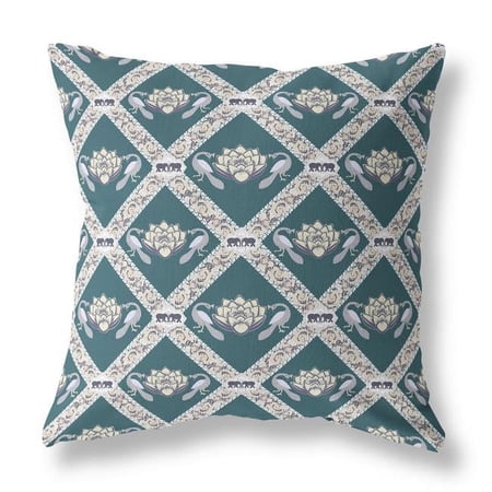 HomeRoots 418053 5 x 18 x 18 in. Dark Blue & Gray Blown Seam Geometric Indoor & Outdoor Throw Pillow