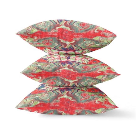 HomeRoots 418125 5 x 26 x 26 in. Red & Green Blown Seam Geometric Indoor & Outdoor Throw Pillow