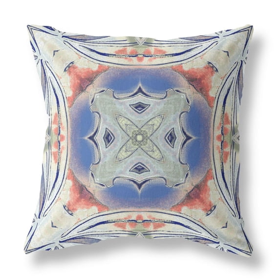 HomeRoots 418221 5 x 28 x 28 in. Cream & Blue Blown Seam Geometric Indoor & Outdoor Throw Pillow