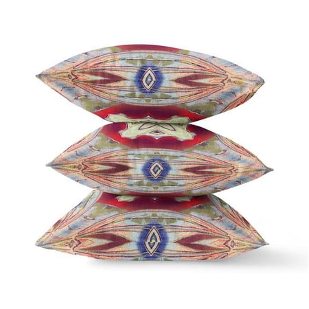 HomeRoots 418237 5 x 16 x 16 in. Gray & Red Blown Seam Geometric Indoor & Outdoor Throw Pillow