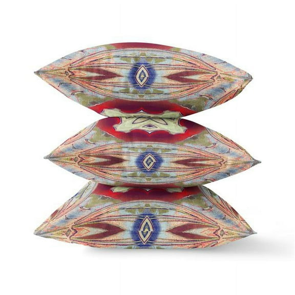 HomeRoots 418238 5 x 18 x 18 in. Gray & Red Blown Seam Geometric Indoor & Outdoor Throw Pillow