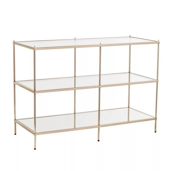 HomeRoots 42" Clear and Gold Glass Mirrored Floor Shelf Console Table With Storage