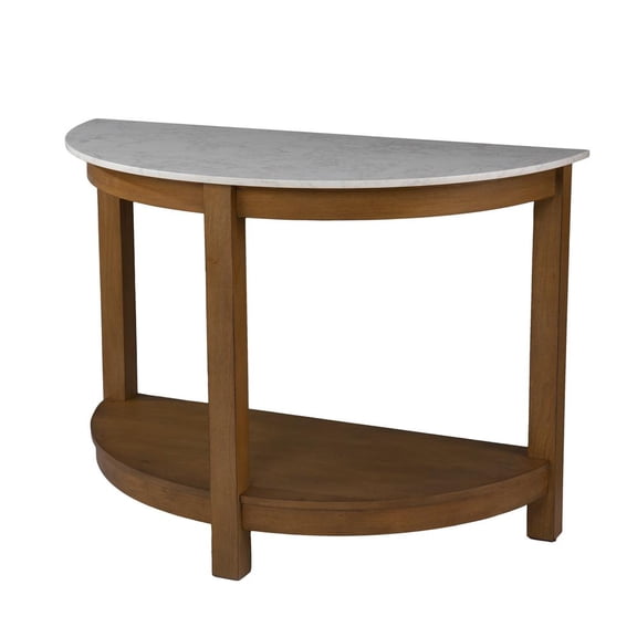 HomeRoots 42" White and Natural Faux Marble Half Circle Three Leg Console Table