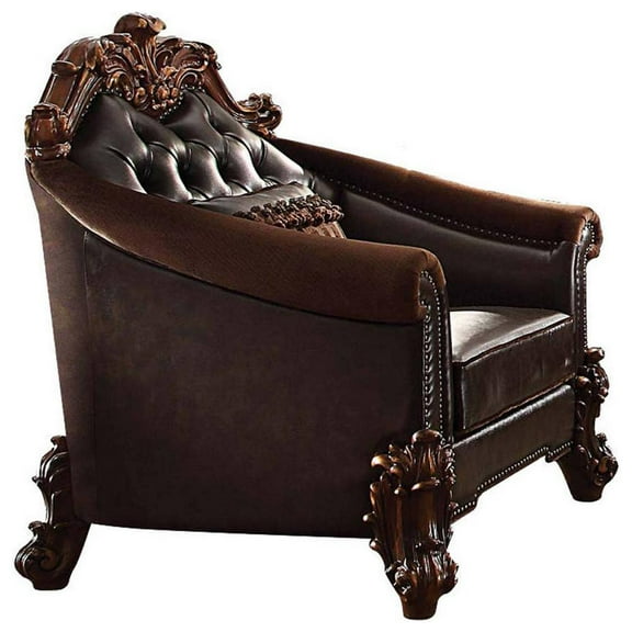 HomeRoots 43" Dark Brown Faux Leather Tufted Barrel Chair