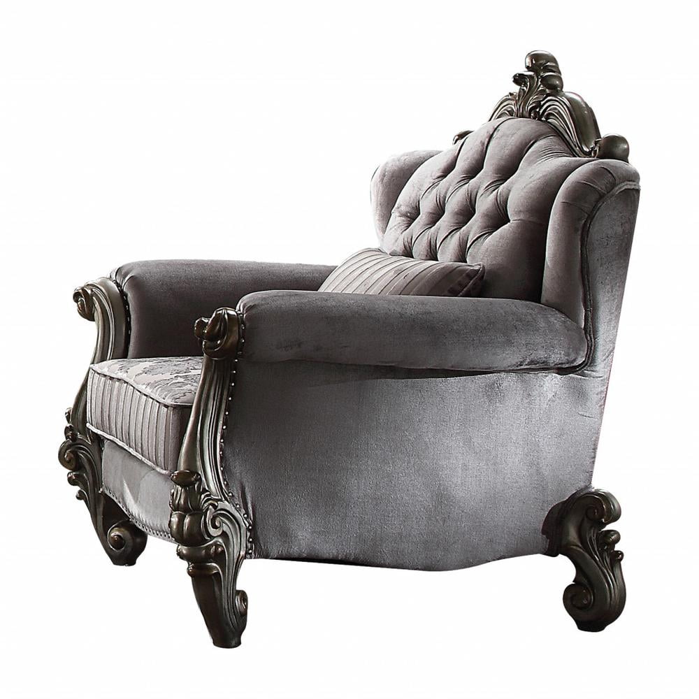 HomeRoots 44" Gray And Platinum Velvet Floral Tufted Club Chair