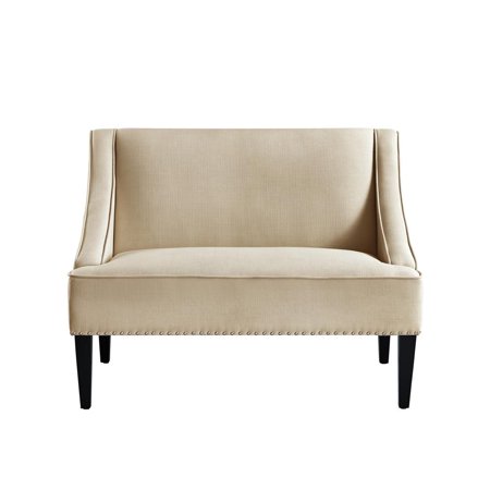 HomeRoots 45" Beige And Black Upholstered Linen Bench